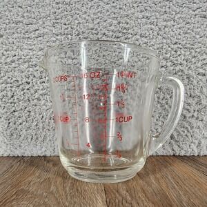 Vintage Fire-King 2 Cup Glass Measuring Cup #498 Red Lettering Anchor Hocking